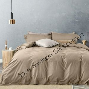 ⭐🆕 Khaki Washed Cotton Duvet Cover Set